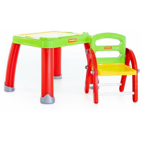 фото "набор дошкольника" (в коробке)/ детский стол для обучения со стулом/ двойная столешница, совместимая с лего полесье