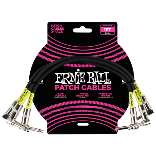 фото Ernie ball 6075 набор инструментальных кабелей с угловыми джеками, 3 шт, длина 30 см, цвет чёрный