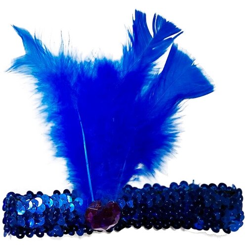 фото Повязка лайзы на голову с пером цвет синий с фиолетовым камнем страна карнавалия