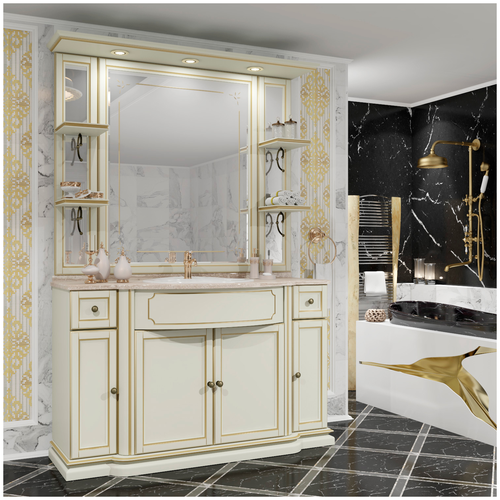 фото Мебель для ванной opadiris корсо-оро №11 слоновая кость с золотой патиной (тумба с раковиной + зеркало)