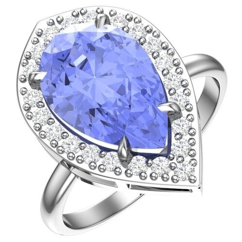 фото Pokrovsky серебряное кольцо с кварцем синтетическим голубым и бесцветными фианитами 1100992-03805, размер 17