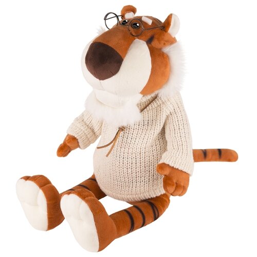 фото Мягкая игрушка maxitoys тигр степаныч в вязаном свитере и очках, 20 см 20 см