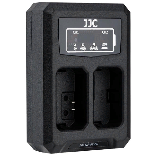 фото Двойное зарядное устройство jjc dch-npfw50 с инфо индикатором с поддержкой скоростной зарядки qc 3.0 через usb type-c кабель для аккумулятора sony np-fw50