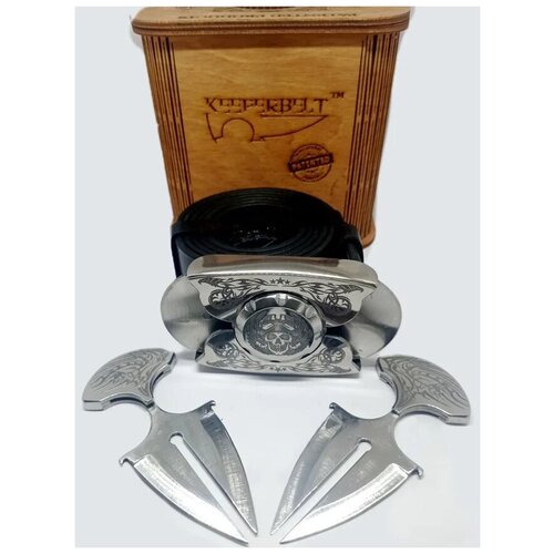 фото Ремень с ножами "хранитель" модель "байкер-3", нержавеющая сталь, лазерная гравировка, кожа ип котельников константин викторович