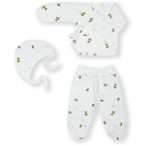 фото Комплект одежды toucan for kids детский, распашонка и чепчик и ползунки, повседневный стиль, пояс на резинке, размер 62, белый