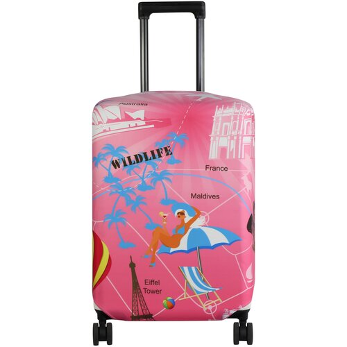 фото Чехол для чемодана tevin, полиэстер, износостойкий, 85 л, размер l+, мультиколор, розовый