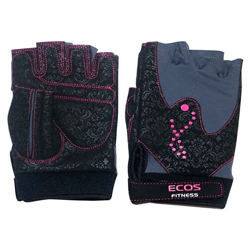 фото Перчатки для фитнеса ecos , женские, цвет -черные с принтом, размер: l, модель: sb-16-1744