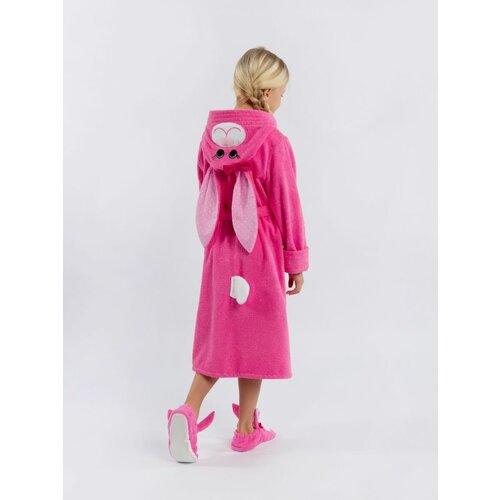 фото Халат fluffy bunny, длинный рукав, карманы, пояс/ремень, манжеты, капюшон, размер 116-122, розовый