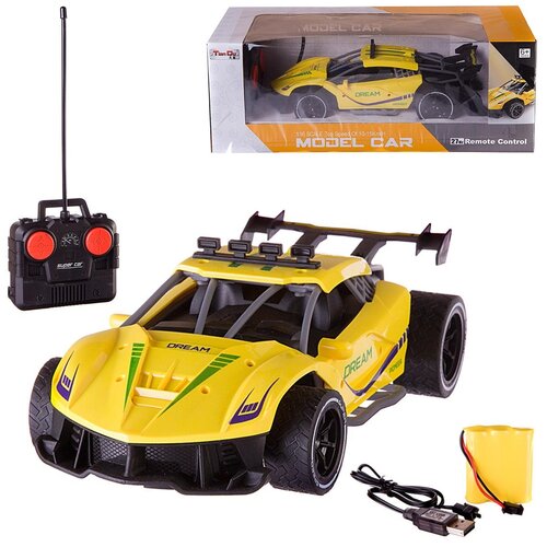 фото Машинка на радиоуправлении скоростная гоночная, 27мгц, аккумулятор, желтая 1:16 (wd-11663y) junfa toys