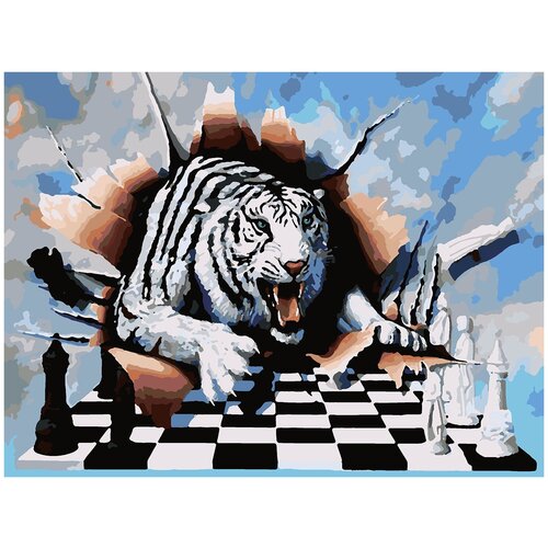 фото Картина по номерам белый тигр и шахматы, 80 х 90 см красиво красим