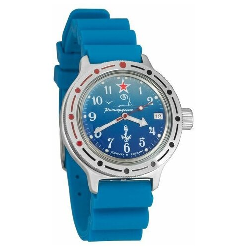 фото Часы мужские механические восток амфибия 420289 с автоподзаводом (резина голубая)
