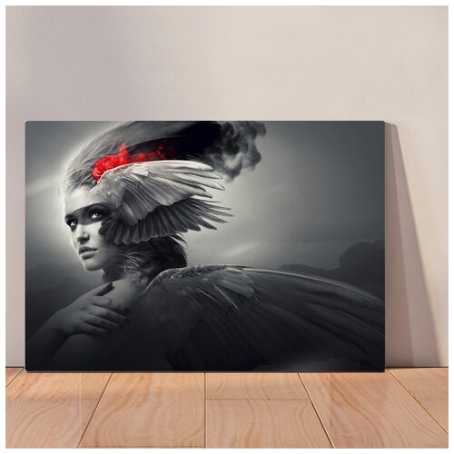 фото Картина девушка с крыльями, 40x53 см, картина на холсте на деревянном подрамнике с настенным креплением вау холст