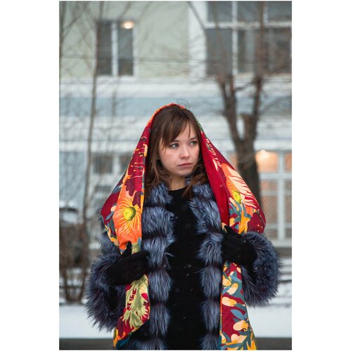 фото Шарф зимний женский теплый "цветы бордо" ольга шавина