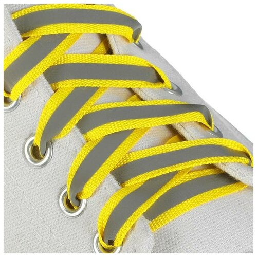 фото Onlitop шнурки для обуви, плоские, со светоотражающей полосой, 10 мм, 70 см, пара, цвет жёлтый
