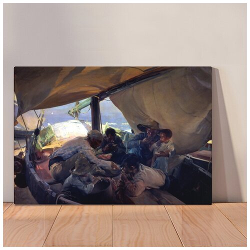 фото Картина парусная лодка хоакин соролья, 40x53 см, картина на холсте на деревянном подрамнике с настенным креплением вау холст