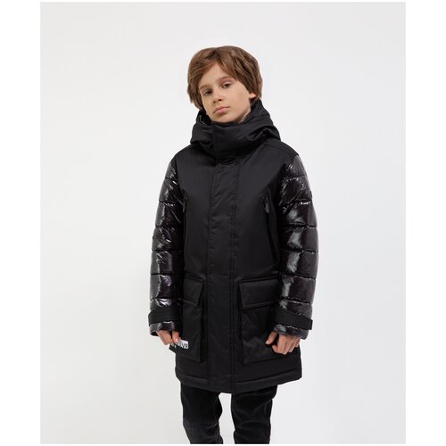 фото Куртка черная демисезонная gulliver для мальчиков, цвет черный, размер 170, модель 221gsbc4501