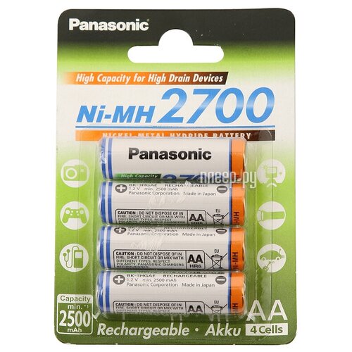 фото Аккумулятор aa - panasonic high capacity 2700 mah (4 штуки) bk-3hgae/4be