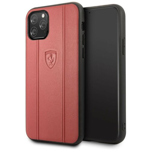 фото Кожаный чехол-накладка для iphone 11 pro ferrari stamped logo embossed lines hard leather, красный (feo3dhcn58re)