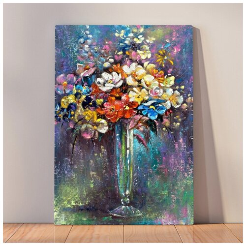 фото Картина "живопись маслом цветы", 30x40 см, картина на холсте на деревянном подрамнике с настенным креплением вау холст