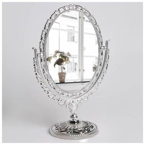 фото Зеркало настольное «ажур», двустороннее, с увеличением, зеркальная поверхность — 14 × 19 см, цвет серебряный mikimarket