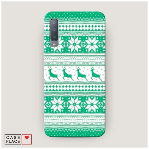 фото Чехол пластиковый samsung galaxy a7 2018 зеленый свитер с оленями case place