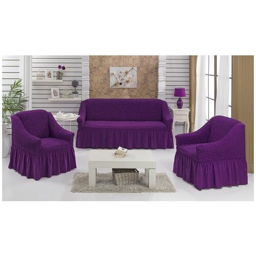 фото Набор чехлов на трёхместный диван и кресла 2 шт. bulsan burumcuk фиолетовый bulsan (турция)