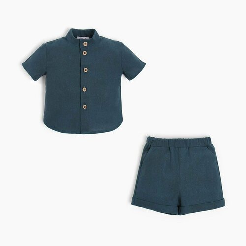 фото Комплект одежды minaku для мальчиков, рубашка и шорты, повседневный стиль, пояс на резинке, размер 68-74, бежевый