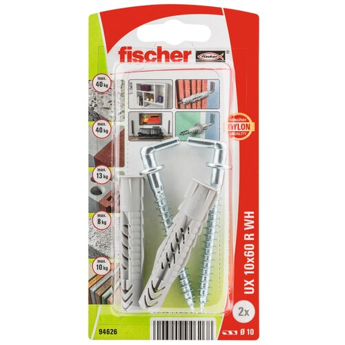 фото Дюбель универсальный fischer ux 10x60 с прямым крюком,2шт.