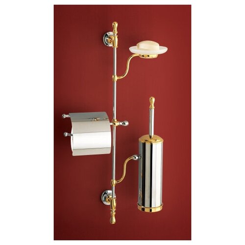фото Стойка настенная с держателем для туалетной бумаги с ершиком и мыльницей flab liberty 2113 хром/золото 680