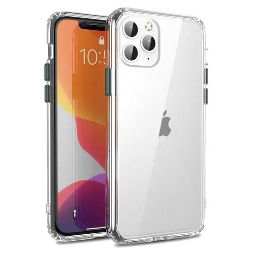 фото Тонкий чехол на iphone 11 pro, прозрачный с темно-зелеными кнопками, серии ultra hybrid от caseport