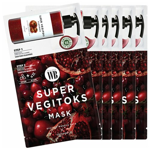 фото Набор 10 шт маска на тканевой основе (красная) wonder bath super vegitoks mask (2teps) red mask (3 мл/25 мл*10 шт)
