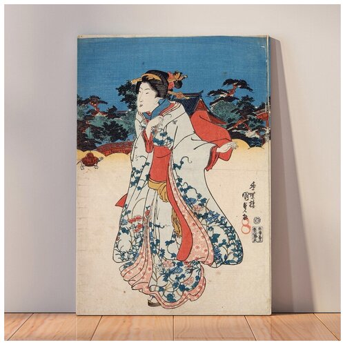 фото Картина "красно-белое платье. утагава куниёси", 30x40 см, картина на холсте на деревянном подрамнике с настенным креплением вау холст