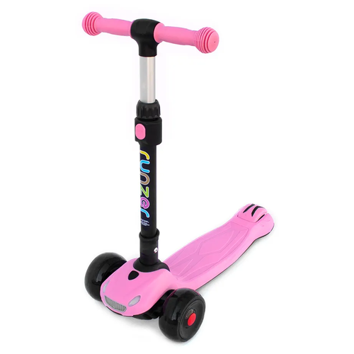 фото Самокат детский трехколесный scooter runzer, 120 мм, розовый, со светящимися колесами, световые и музыкальные эффекты gti