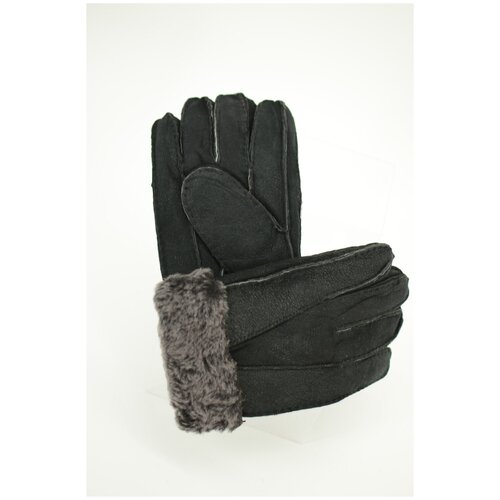 фото Перчатки мужские happy gloves кожаные цвет черный с серым мехом размер xl