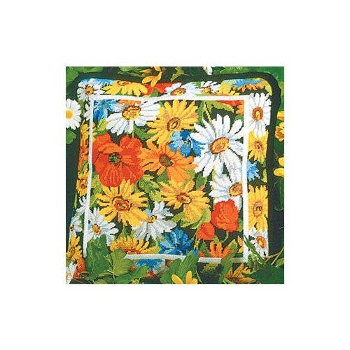 фото Набор для вышивания подушки candamar designs "маргаритки и маки", арт. 30795, 35,6х35,6 см