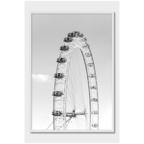 фото Черно-белый постер на стену для интерьера postermarkt обзорное колесо в лондоне, постер в белой рамке 50х70 см, постеры картины для интерьера в белой рамке