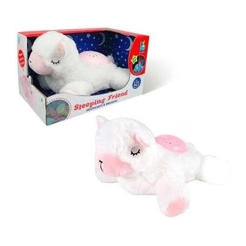 фото Музыкальная мягкая игрушка и ночник-проектор лама/бело-розовая китай