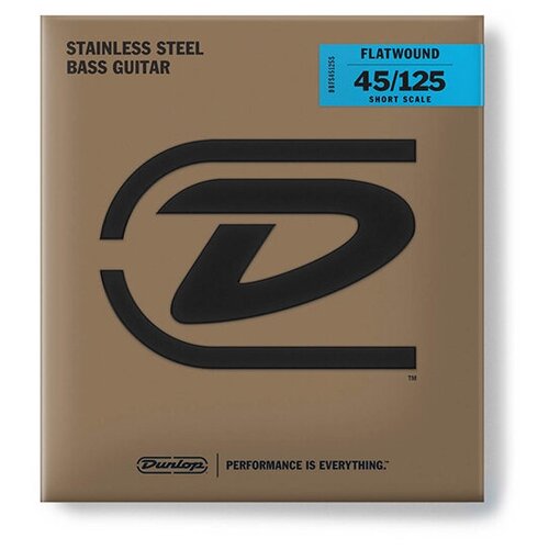 фото Dunlop stainless steel flatwound dbfs45125s струны для 5 стр. бас-гитары, 45-125