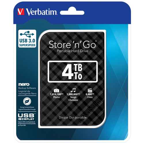 фото Внешний жесткий диск 2.5" 4tb verbatim 53223 usb3.0 5400rpm store'n'go black