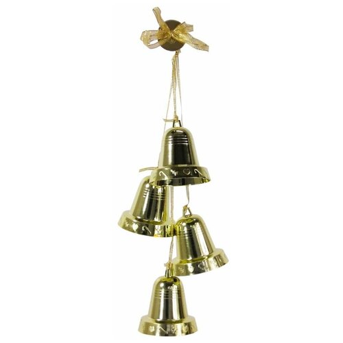 фото Подвеска из четырех колокольчиков на лентах, золотая, 32 см, snowhouse bl3-dl32gl