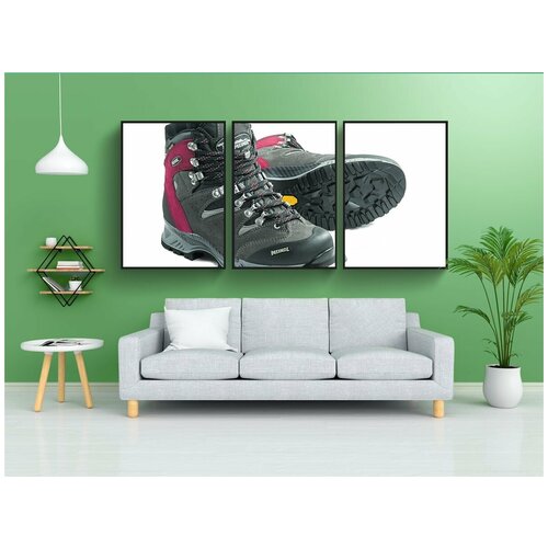 фото Набор модулных постеров для интерьера "обувь, гора обуви, походная обувь" 60x90 см. в тубусе, без рамки lotsprints
