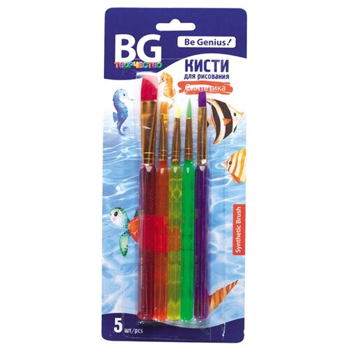 фото Набор кистей синтетика bg 5 шт., круглая и плоская, блистер биджи