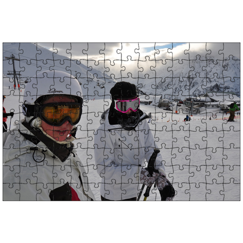 фото Магнитный пазл 27x18см."горные лыжи, снег, альпы" на холодильник lotsprints