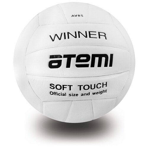 фото Мяч волейбольный atemi winner, синтетическая кожа pu soft, бел, 18 п, клееный, окруж 65-67 joola