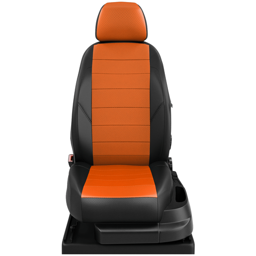 фото Авточехлы для citroen c-elysee с 2013-н. в. седан задняя спинка 40 на 60, сиденье единое. задние подголовники горбы (ситроен ц-элизи). эк-09 оранжевый/чёрный avtolider1