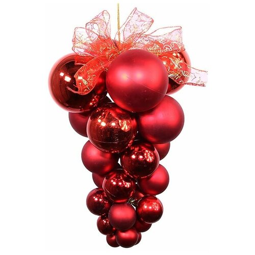 фото Подвеска - гроздь с зеркальными и матовыми шарами, красная, 50 см, snowhouse cb1- sm50r