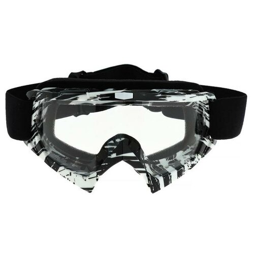 фото Очки-маска для езды на мототехнике, стекло прозрачное, цвет белый-черный, ом-20 mikimarket
