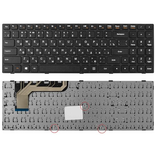 фото Клавиатура для ноутбука lenovo ideapad b50-10 плоский enter. черная, с черной рамкой. смещенное крепление. vbparts