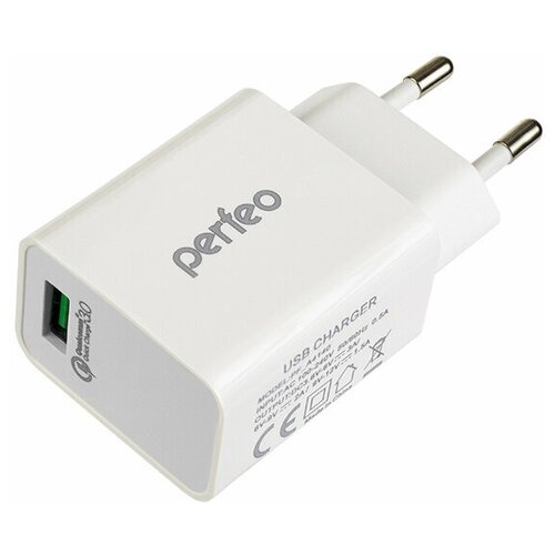 фото Сетевое зарядное устройство perfeo с разъемом usb, qc3.0, белый, "fast" (pf_a4140)