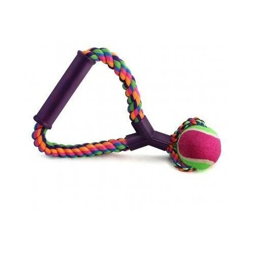 фото 0105xj верёвка цветная с мячом с резиновой ручкой 26см 180-190г10 (10 шт) triol